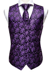 Men's Purple Paisley Casual V-neck Button Vest