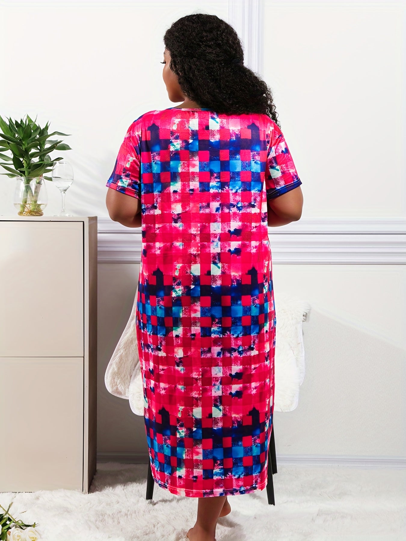 Tie Dye Gingham Print Nightdress