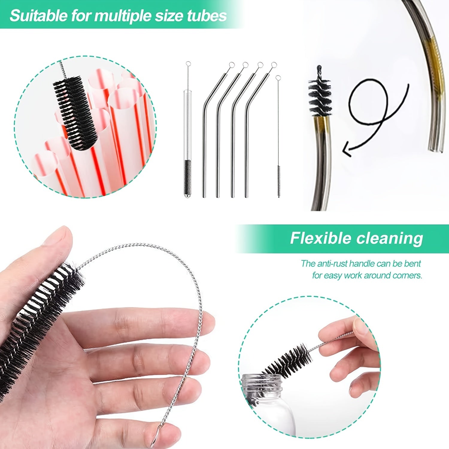 10pcs Bottle Cleaning Brushes Nylon Tube Brush Set with Hook
