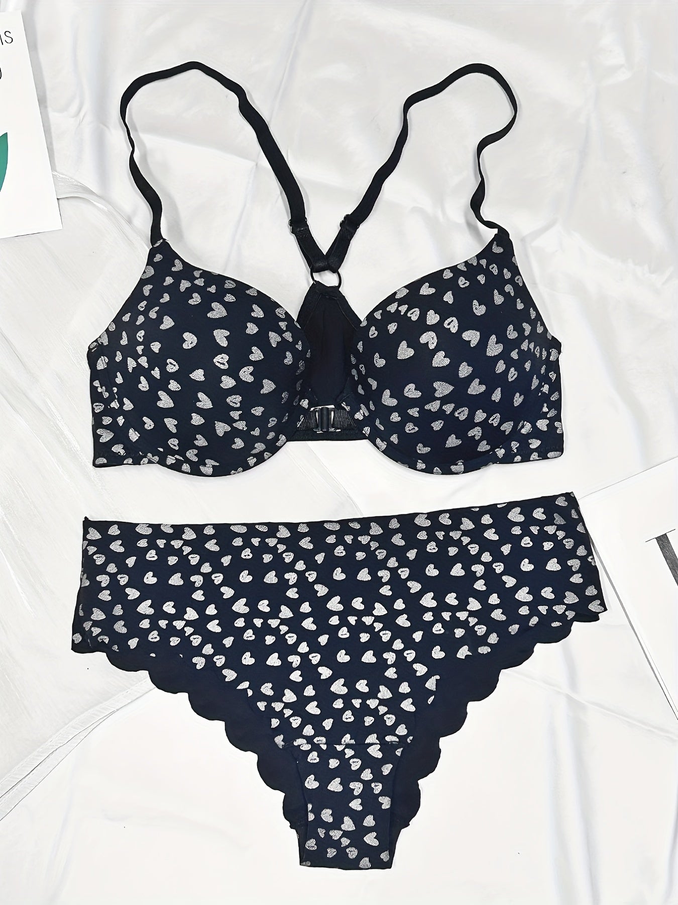 Heart Print Push Up Bra & Panties Lingerie Set
