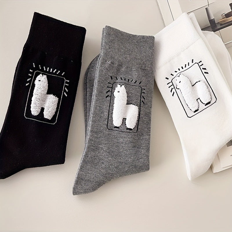 6 Pairs Cartoon Alpaca Print Socks Women's Stockings & Hosiery