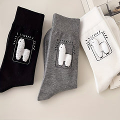 6 Pairs Cartoon Alpaca Print Socks Women's Stockings & Hosiery