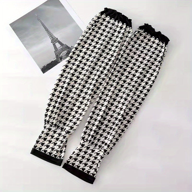 Sunscreen Ice Silky Arm Sleeve Houndstooth Summer UV Protection Gloves