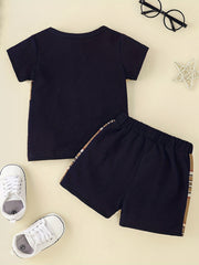 2pcs Baby Boys Plaid T shirt & Shorts Set
