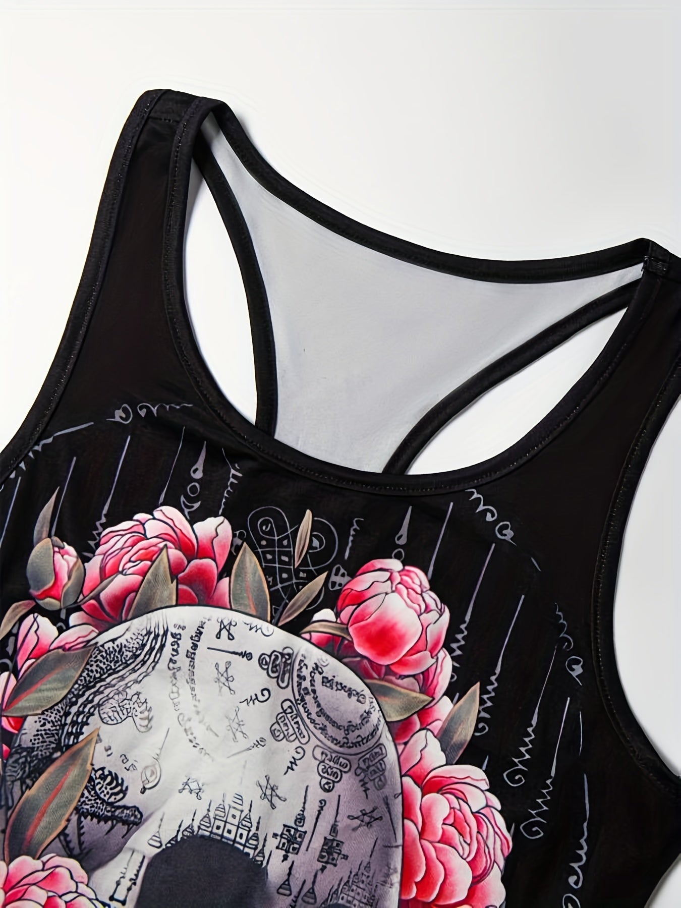 Flower & Skull Print Tank Top Sleeveless Summer Top
