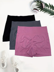 3-Pack Plus Size Sports Shorts Set High Rise Stretchy Biker Shorts 3pcs Set