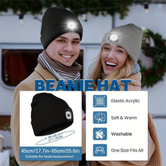 USB Rechargeable LED Beanie Hat - Hands-Free Winter Knitted Night Light Cap