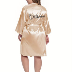 Plus Size Butterfly Pattern Satin Lounge Robe