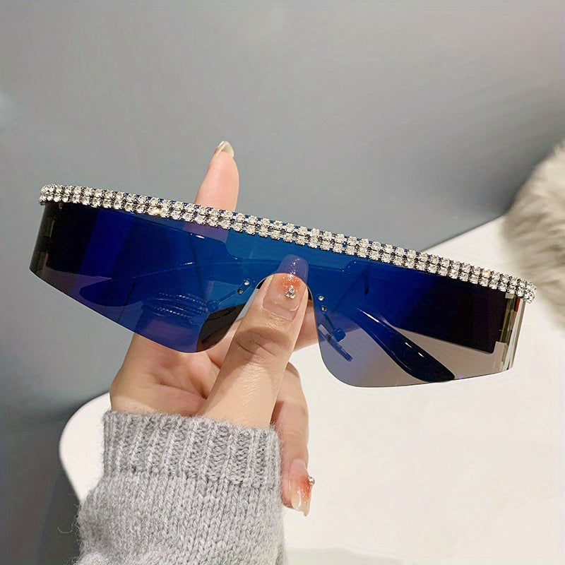 Rhinestone Sunglasses Cyberpunk Wrap Around UV400