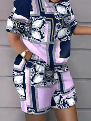 Baroque Print Top & Shorts Set with Pockets