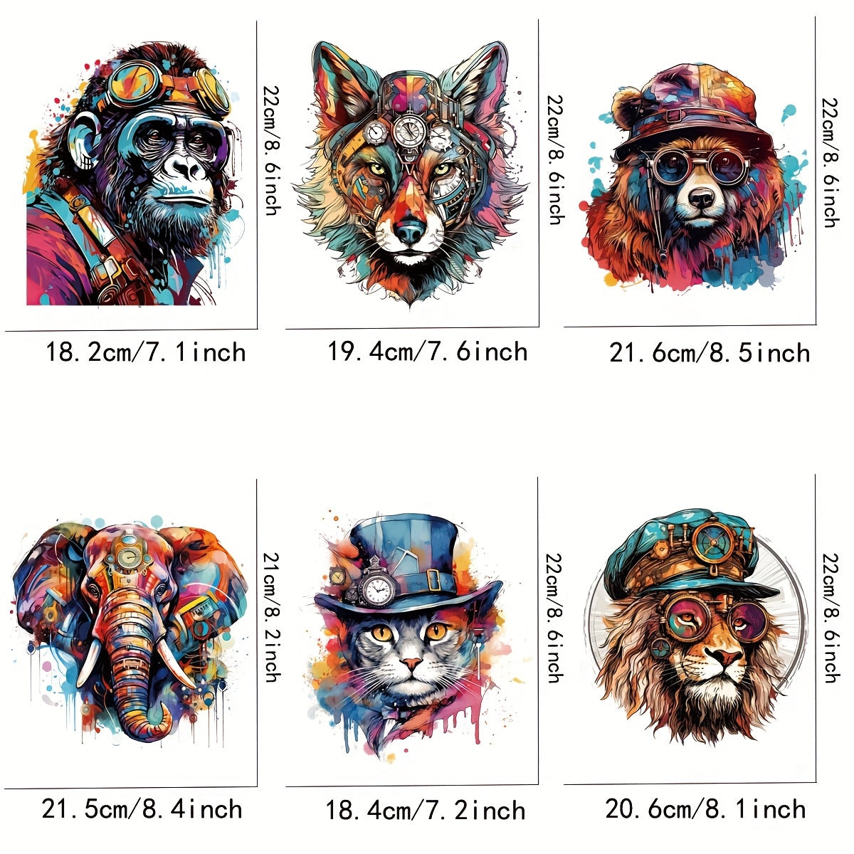 6pcs Animals DIY Iron On Transfer Stickers For T-shirts Jackets Jeans