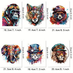 6pcs Animals DIY Iron On Transfer Stickers For T-shirts Jackets Jeans