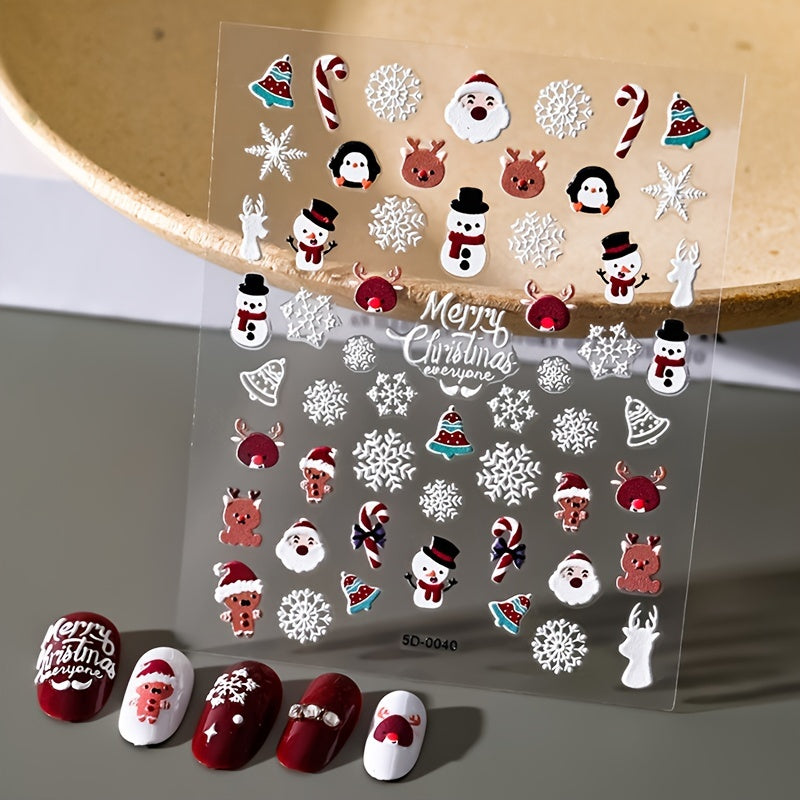 Christmas 5D Nail Stickers Santa Claus Fawn Socks Christmas Tree