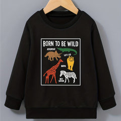 Boy's Sweatshirt Cartoon Animals Print Pullover Crew Neck Long Sleeve Top