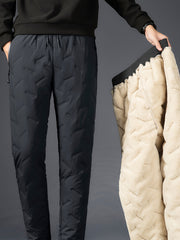 Men's Warm Cotton Padded Trousers with Zipper Pocket for Fall Winter