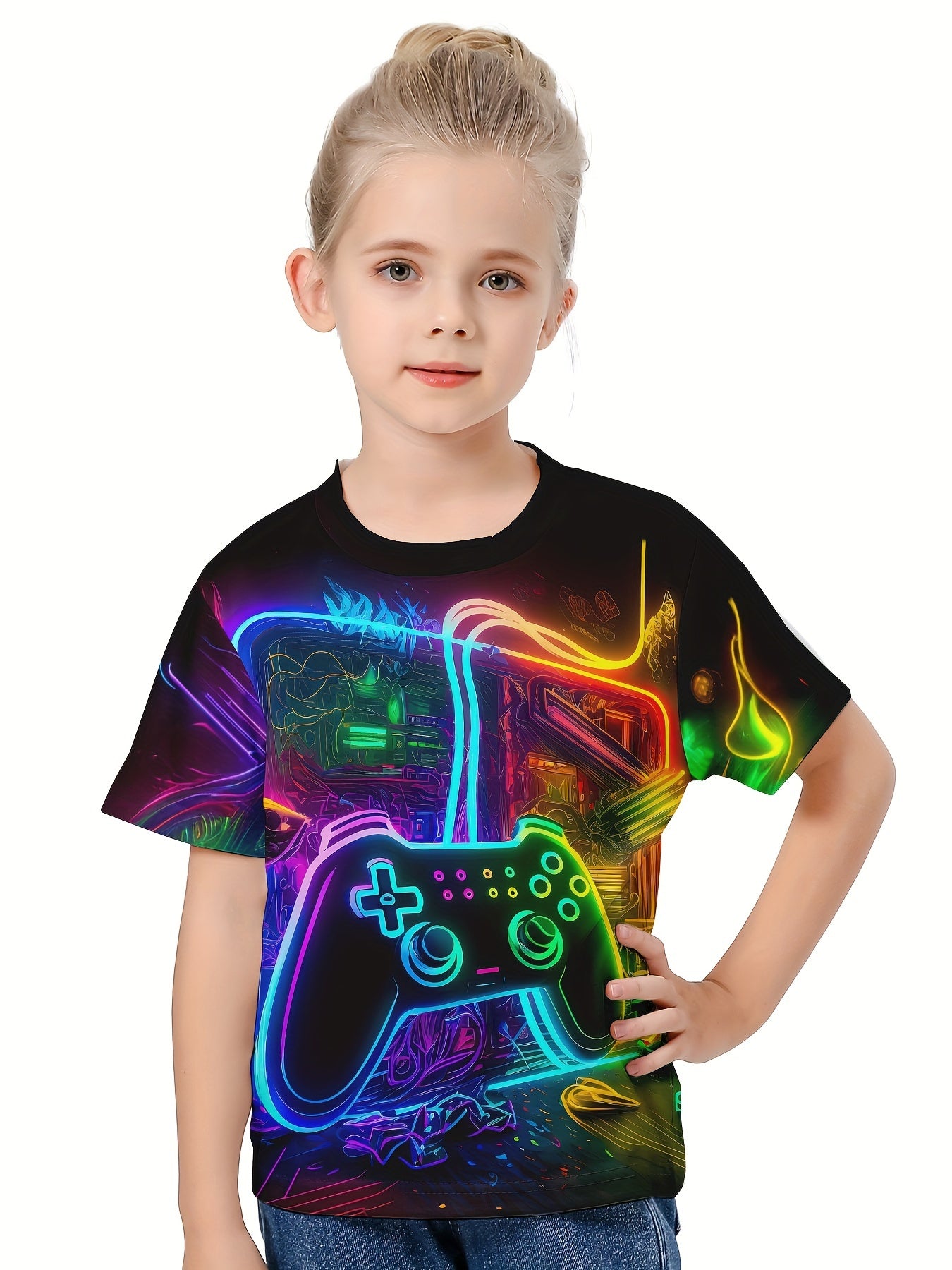 3D Gamepad Graphic Short Sleeve T-shirt for Girls and Boys