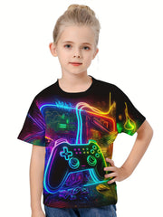 3D Gamepad Graphic Short Sleeve T-shirt for Girls and Boys