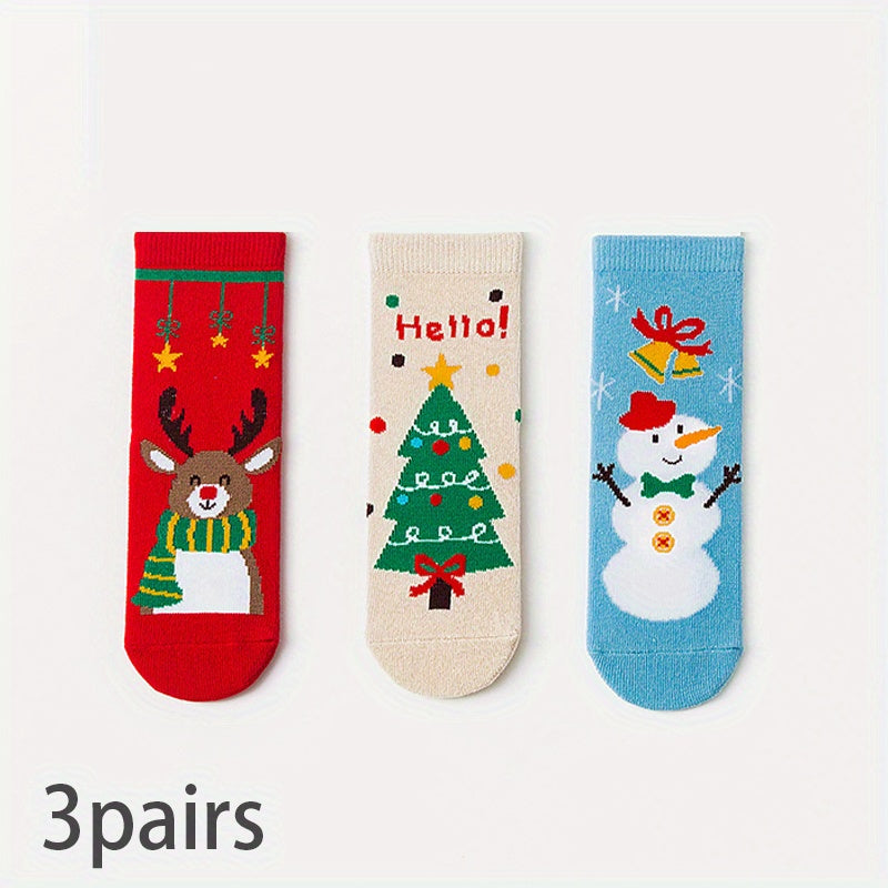 Christmas Socks For Kids Cartoon Snowman Tree Pattern Holiday Socks Boys Girls