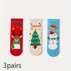 Christmas Socks For Kids Cartoon Snowman Tree Pattern Holiday Socks Boys Girls