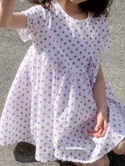 Girl's Polka Dot Princess Dress Short Sleeve Summer Casual Loose Dress