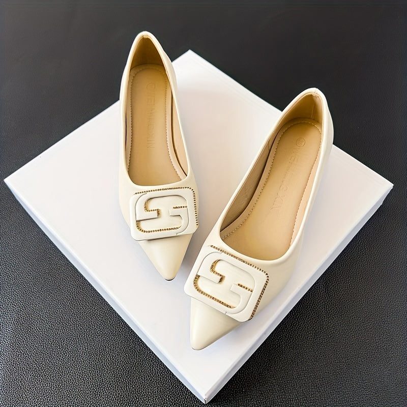 Women's Buckle Decor Point Toe Slip On Chunky Heel Shoes