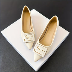 Women's Buckle Decor Point Toe Slip On Chunky Heel Shoes