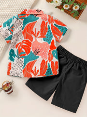 Boys Leaf Outfit Shorts & Shirt Short Sleeves Button Down