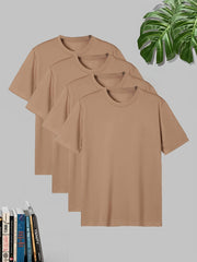 4 Pcs Men's Solid Short Sleeve T-shirt Tee Summer Casual Comfy Cotton