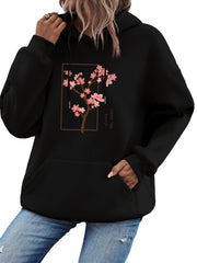 Cherry Tree Print Kangaroo Pocket Hoodie Women's Sweatshirt