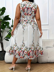 Plus Floral Print Surplice Neck Midi Tank Dress