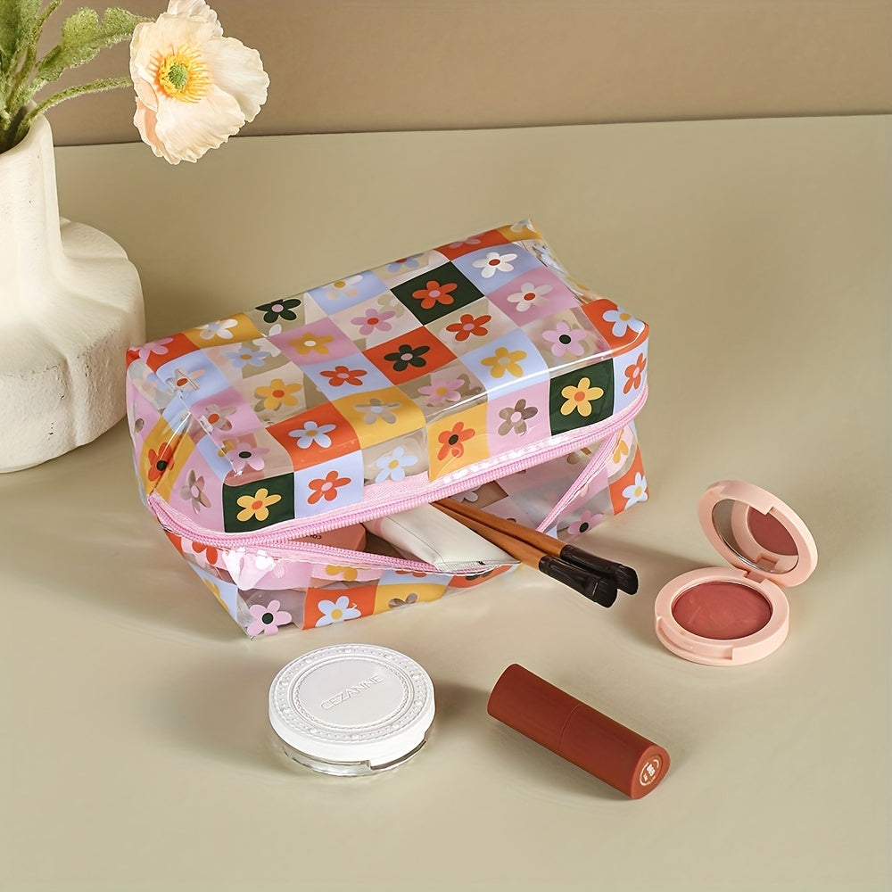 Floral Pattern Makeup Bag PVC Waterproof Zipper Cosmetic Bag