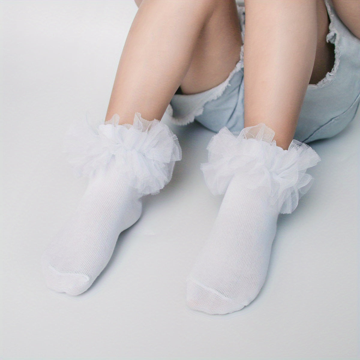 Ruffled Crew Socks Lace Mesh Thin Princess Socks Girls Holiday Party