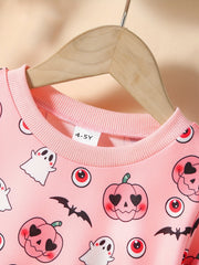 Girls Pumpkin Print Sweatshirt Long Sleeve Pullover Top