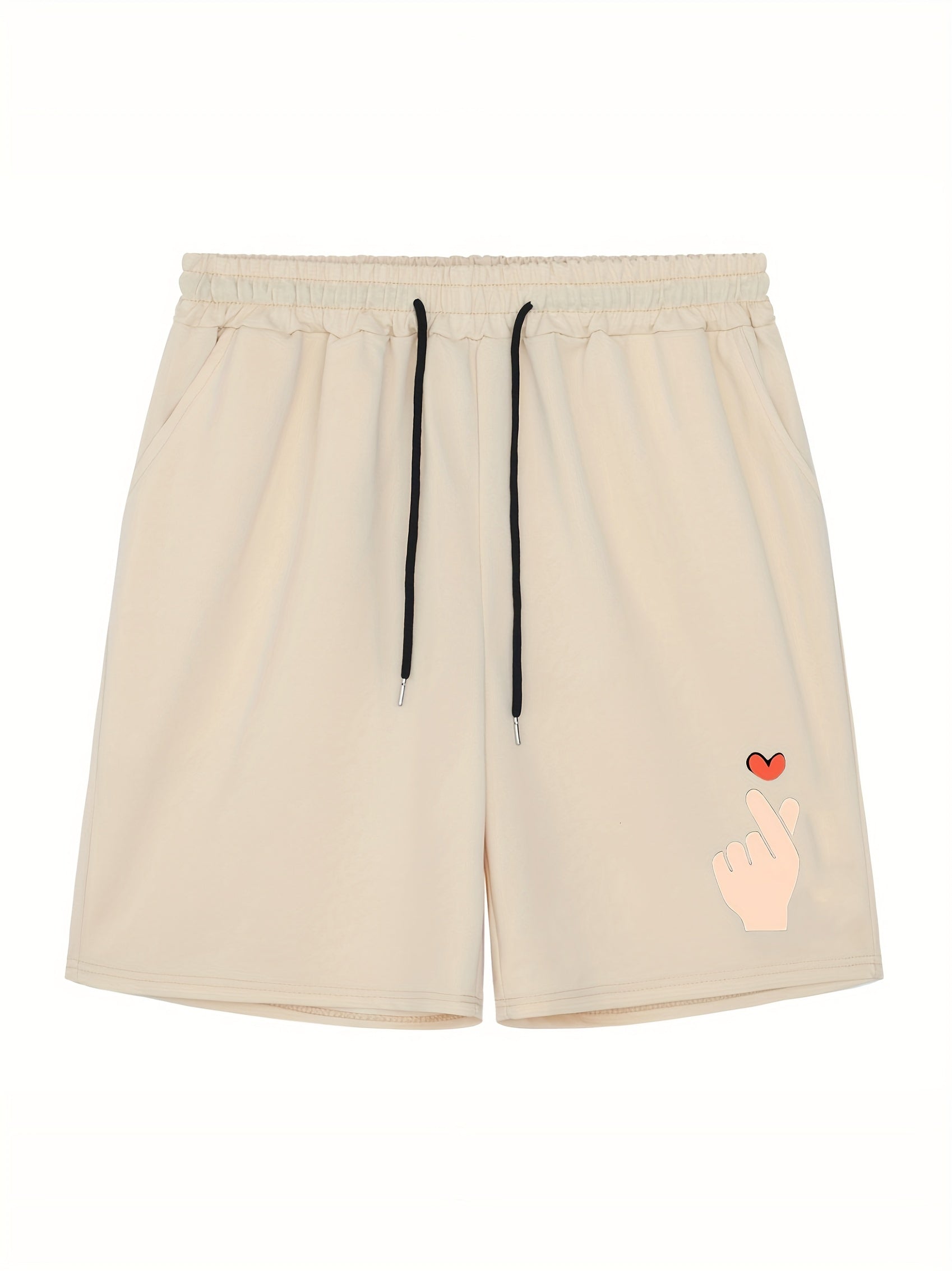 Men's Love Gesture Print Workout Shorts Breathable Drawstring Sports Shorts