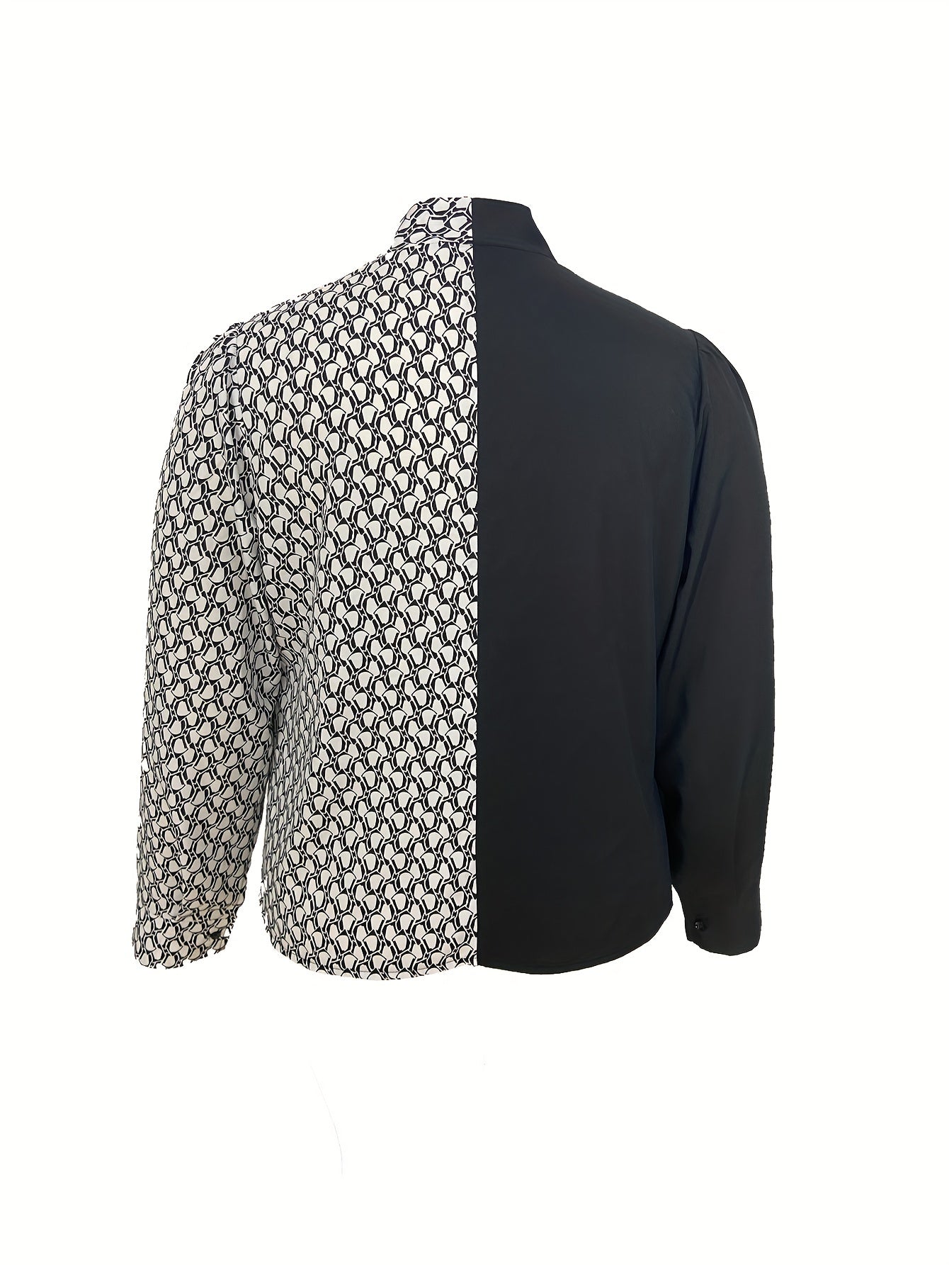 Colorblock Geo Print V Neck Blouse
