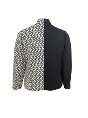 Colorblock Geo Print V Neck Blouse