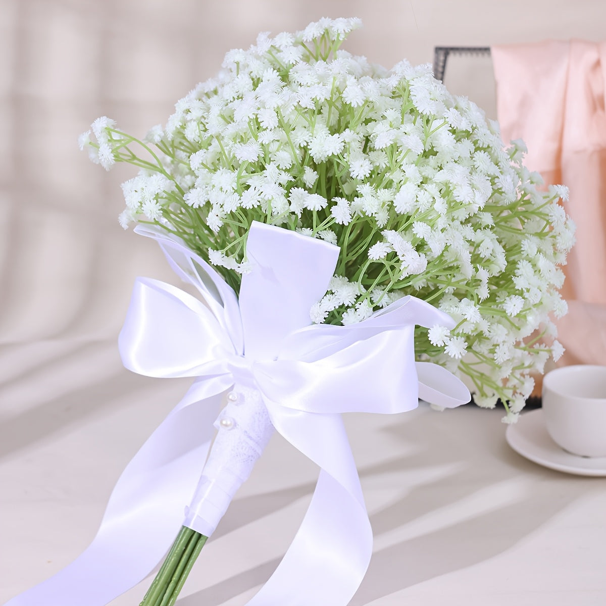 Handcrafted Children's Breath Flower Bouquet with Pearl Accents