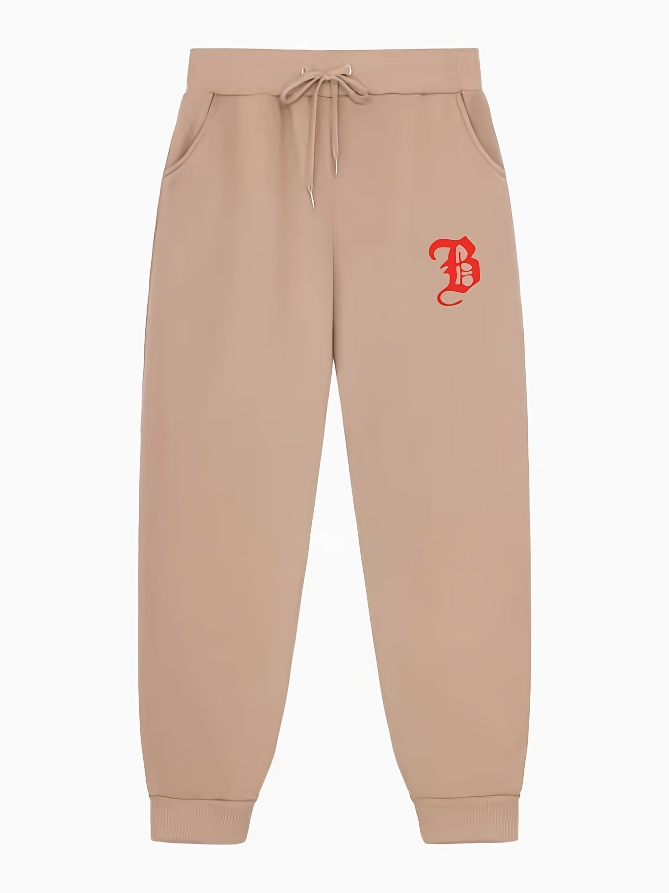 B Print Joggers Men s Casual Regular Stretch Waist Drawstring Sweatpants