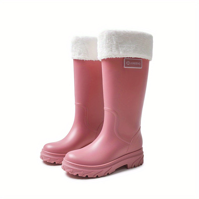 Women's Plush Knee High Rain Boots Warm Waterproof Shoes