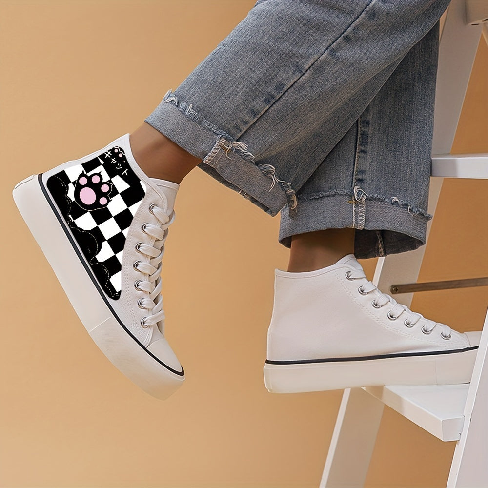 Cat Paw & Checkerboard High Top Sneakers