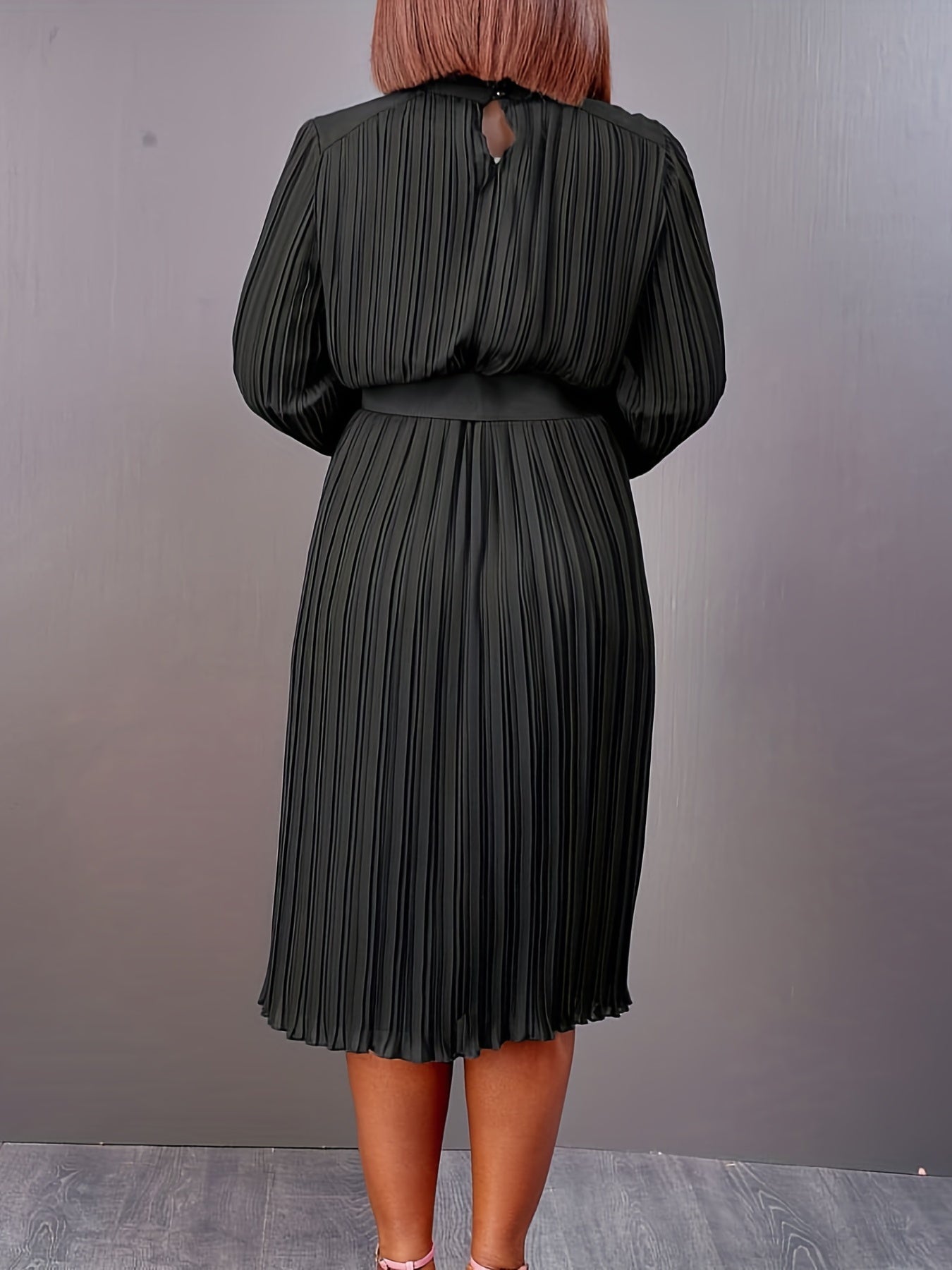 Pleated Belted Dress Casual Long Sleeve Dress Spring & Fall