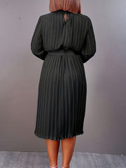 Pleated Belted Dress Casual Long Sleeve Dress Spring & Fall