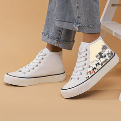 Girl's High Top Cat Pattern Skate Shoes Non Slip Sneakers