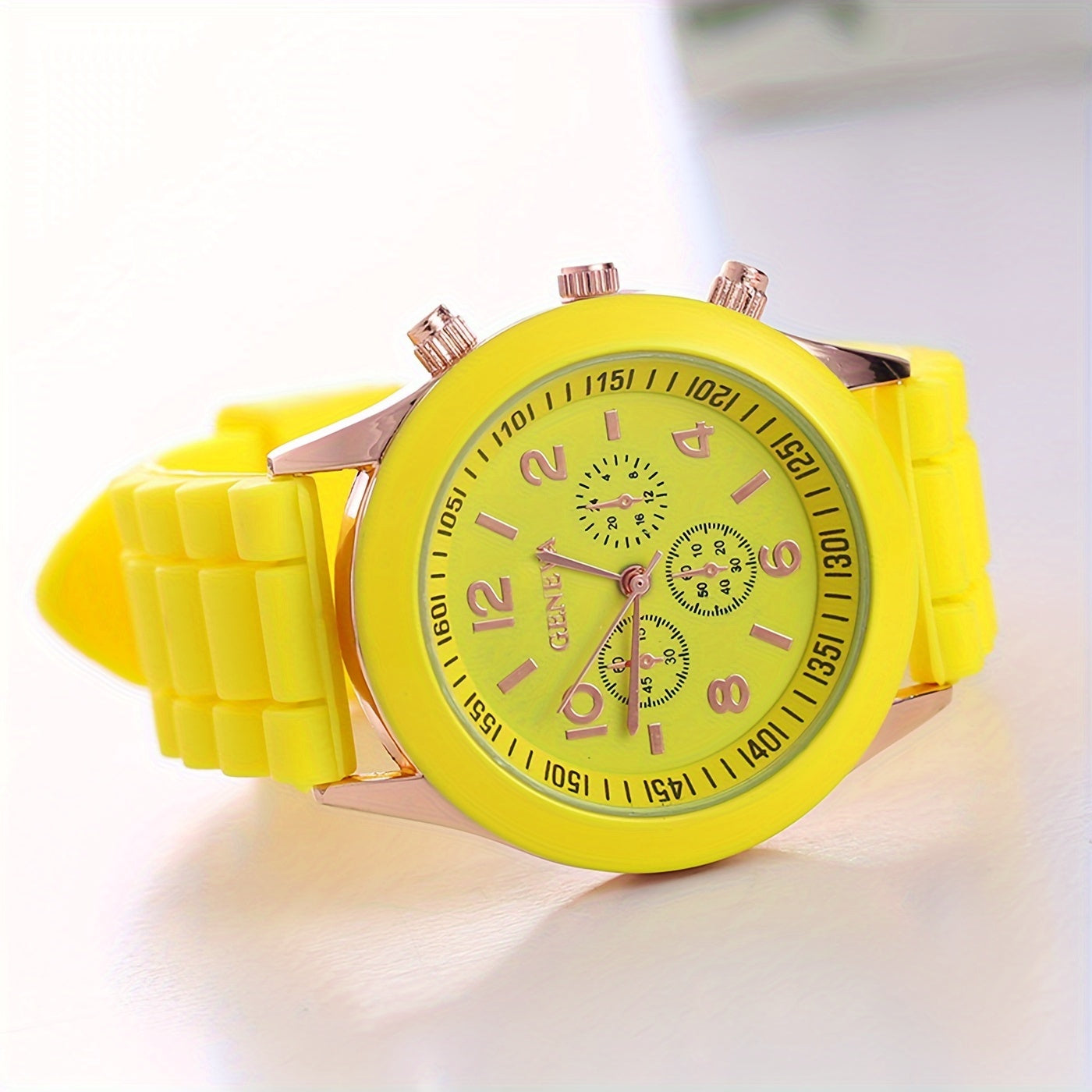 Quartz Watch with Triple Dial and Silicone Band
