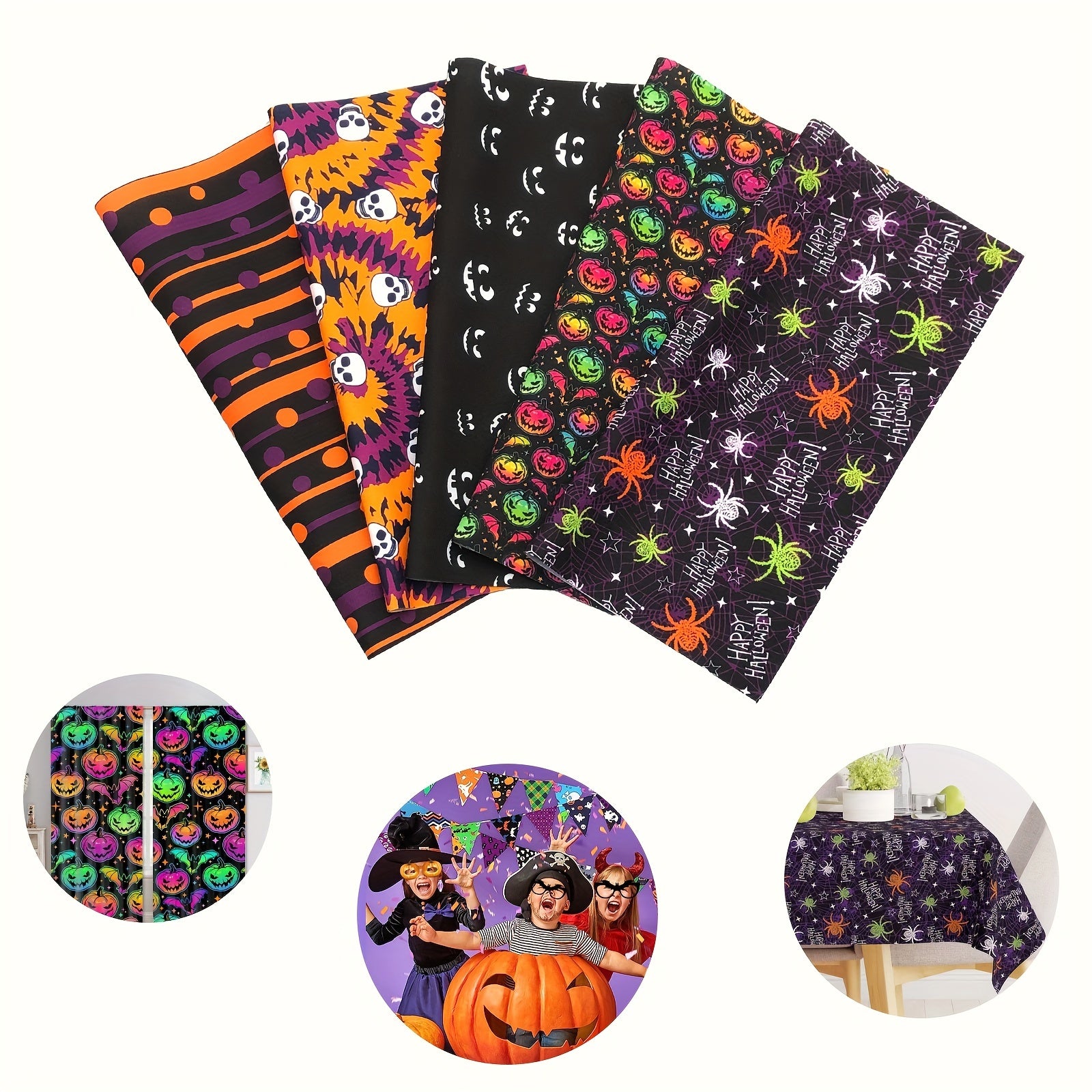 5pcs Halloween Quilted Fabric Pumpkin DIY Sewing Crafts