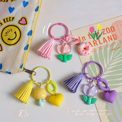 Tulip Flower Keychain Backpack Headphone Charm Pendant Ornament