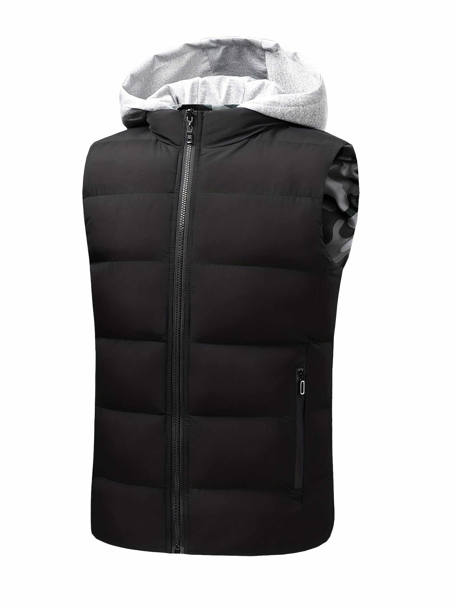 Men's Hooded Zip Up Cotton Vest with Pockets