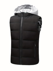 Men's Hooded Zip Up Cotton Vest with Pockets