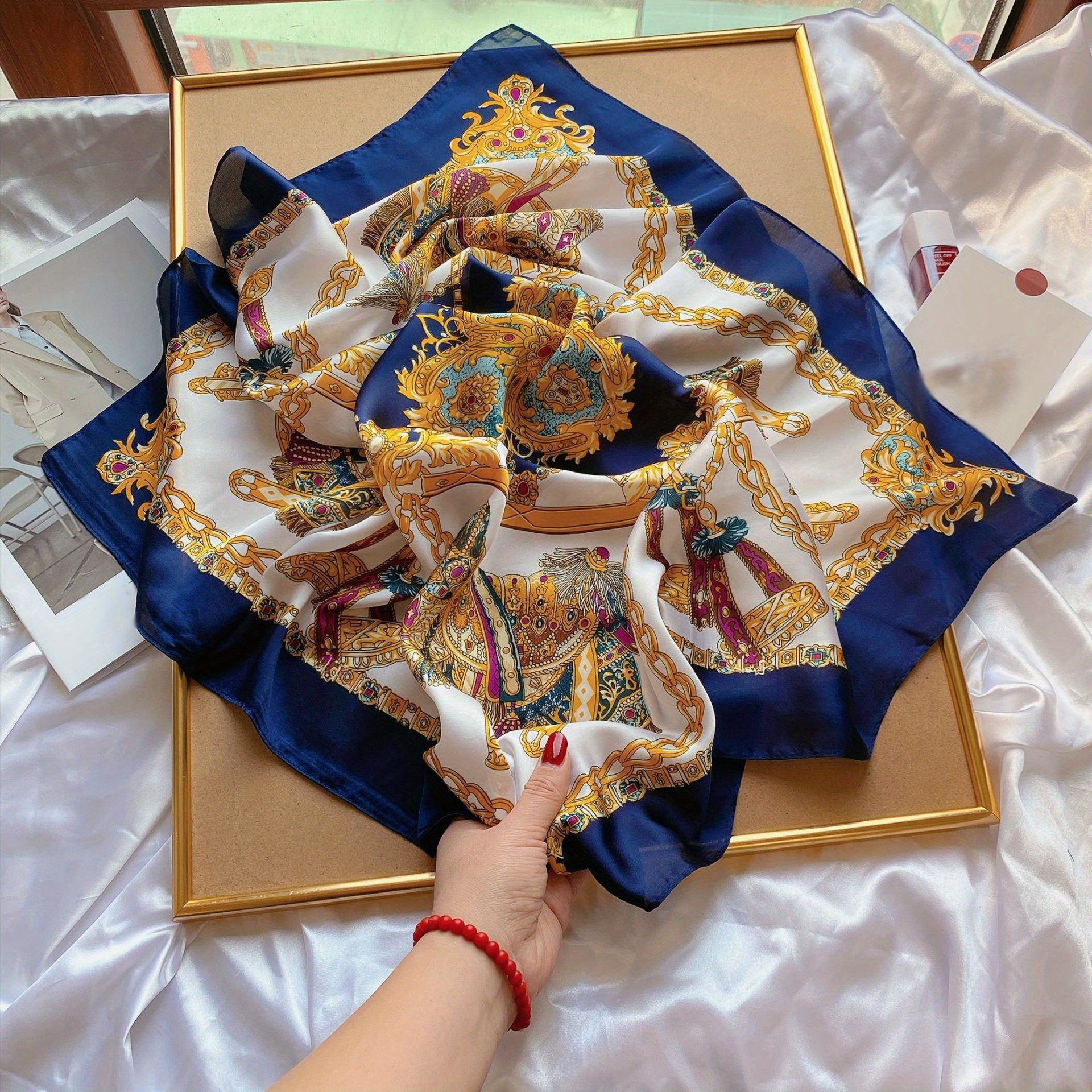 Graphic Bandana Block Silk Scarf Casual Shawl Head Wrap