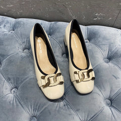 Metallic Chain Decor Slip On Square Toe Chunky Heel Dress Shoes